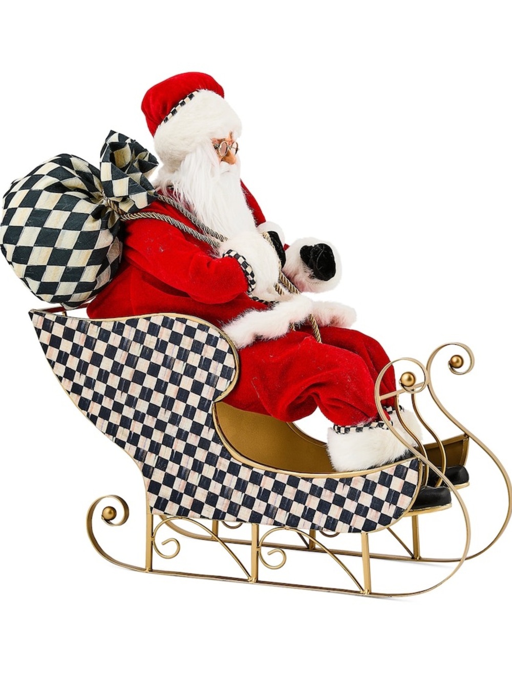MacKenzie-Childs Classic Courtly Santa in Sleigh Christmas Decor 19” NIB